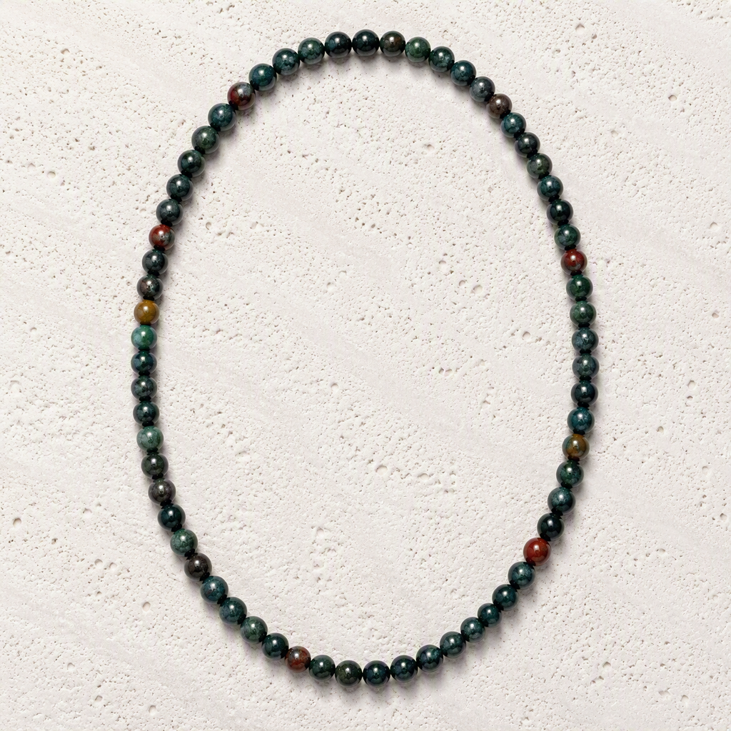 Bloodstone Beaded Stretch Necklace 6mm • Courage, Strength, Grounding