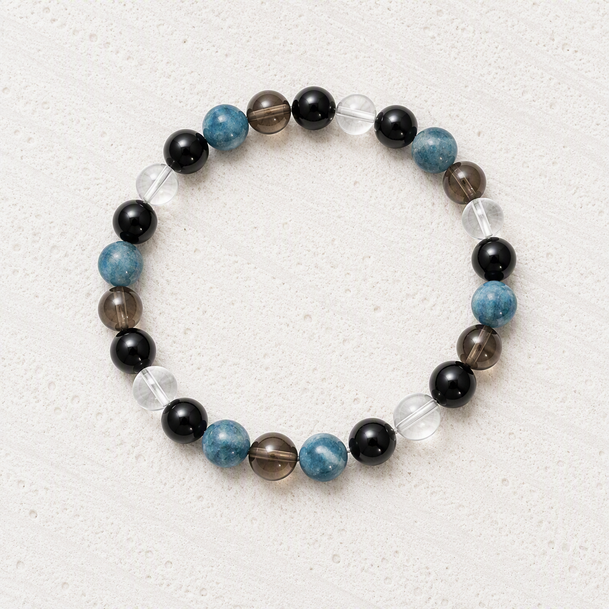 Black Onyx Matte, Smoky Quartz, Blue Apatite, Clear Quartz Beaded Stretch Bracelet 6mm • Strength, Focus, Positive Energy
