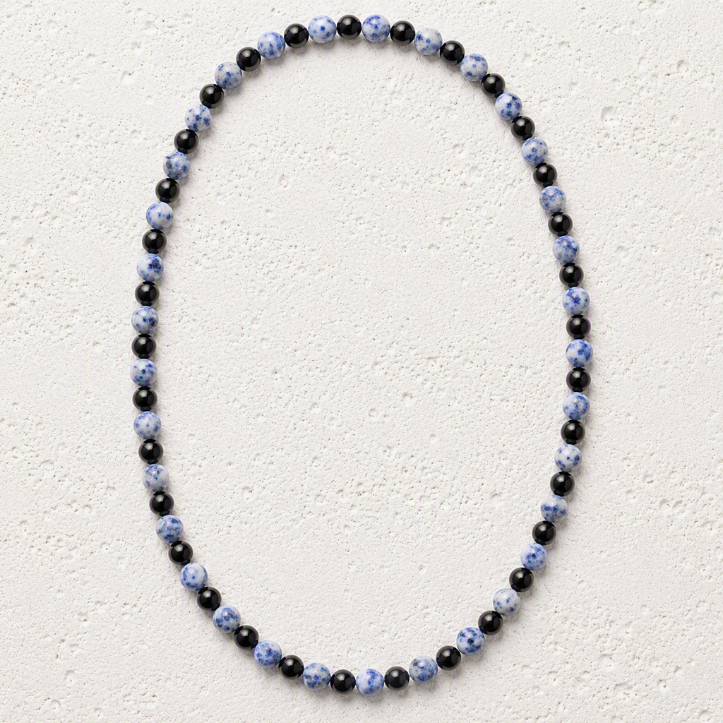 Black Onyx, Matte Brazil Sodalite 6mm Beaded Stretch Necklace • Confidence, Clarity, Inner Strength