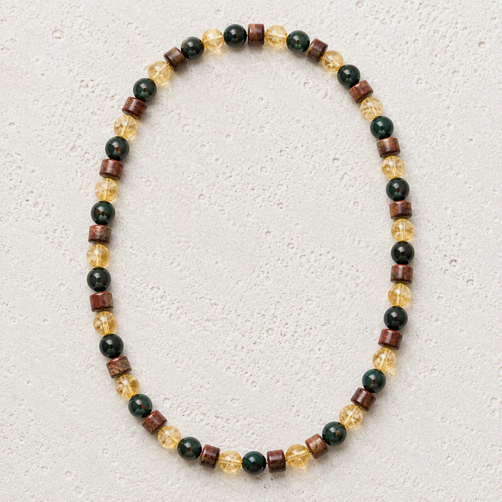 Citrine, Bloodstone, Heishi Red Creek Jasper 6mm Beaded Stretch Necklace • Courage, Vitality, Positive Energy