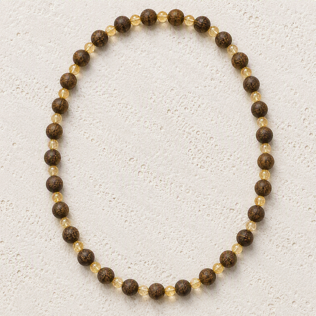 Bronzite Matte 8mm, Citrine 6mm Stretch Necklace • Confidence, Abundance, Grounding