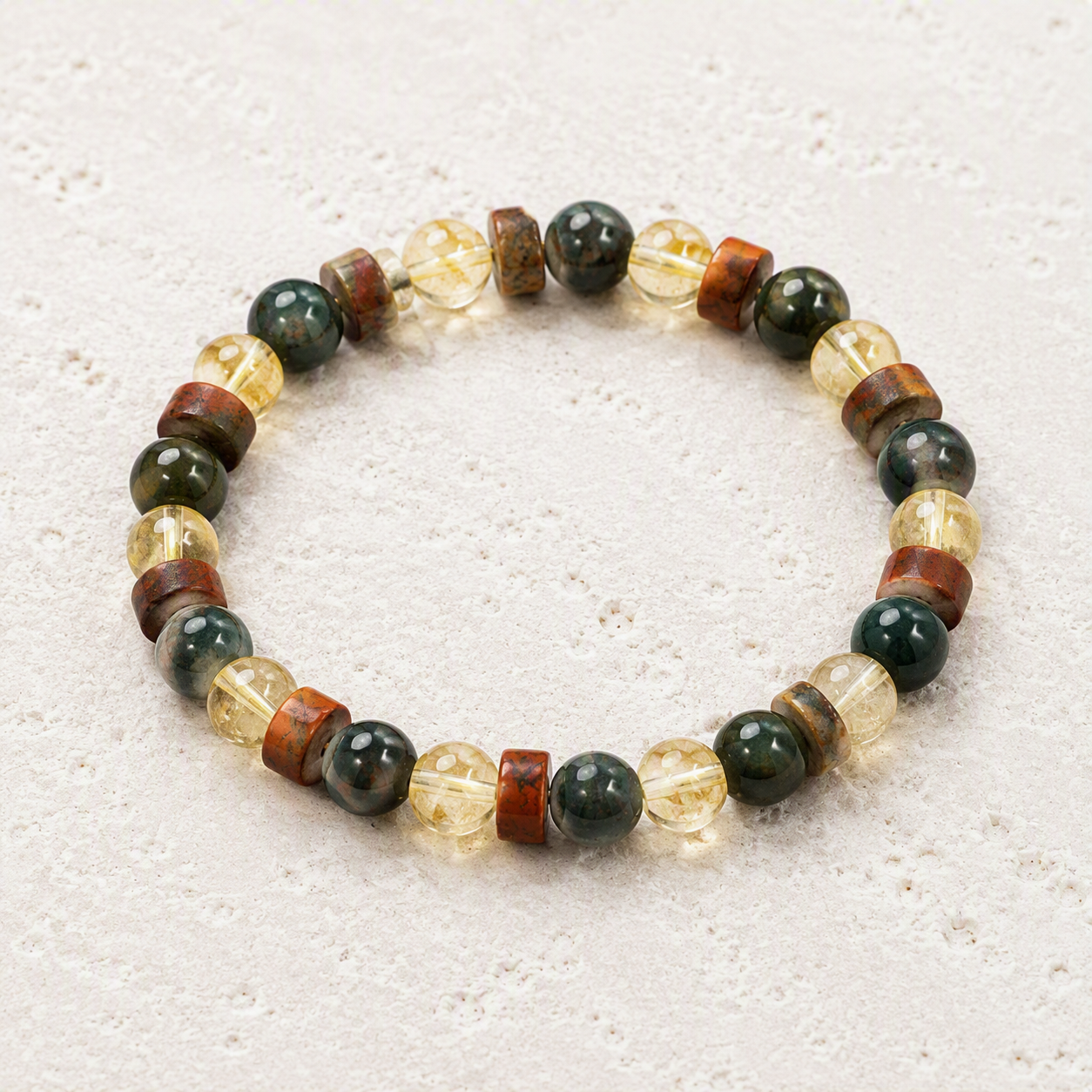 Citrine, Bloodstone, Heishi Red Creek Jasper Heishi 6mm Stretch Bracelet • Courage, Vitality Positive Energy