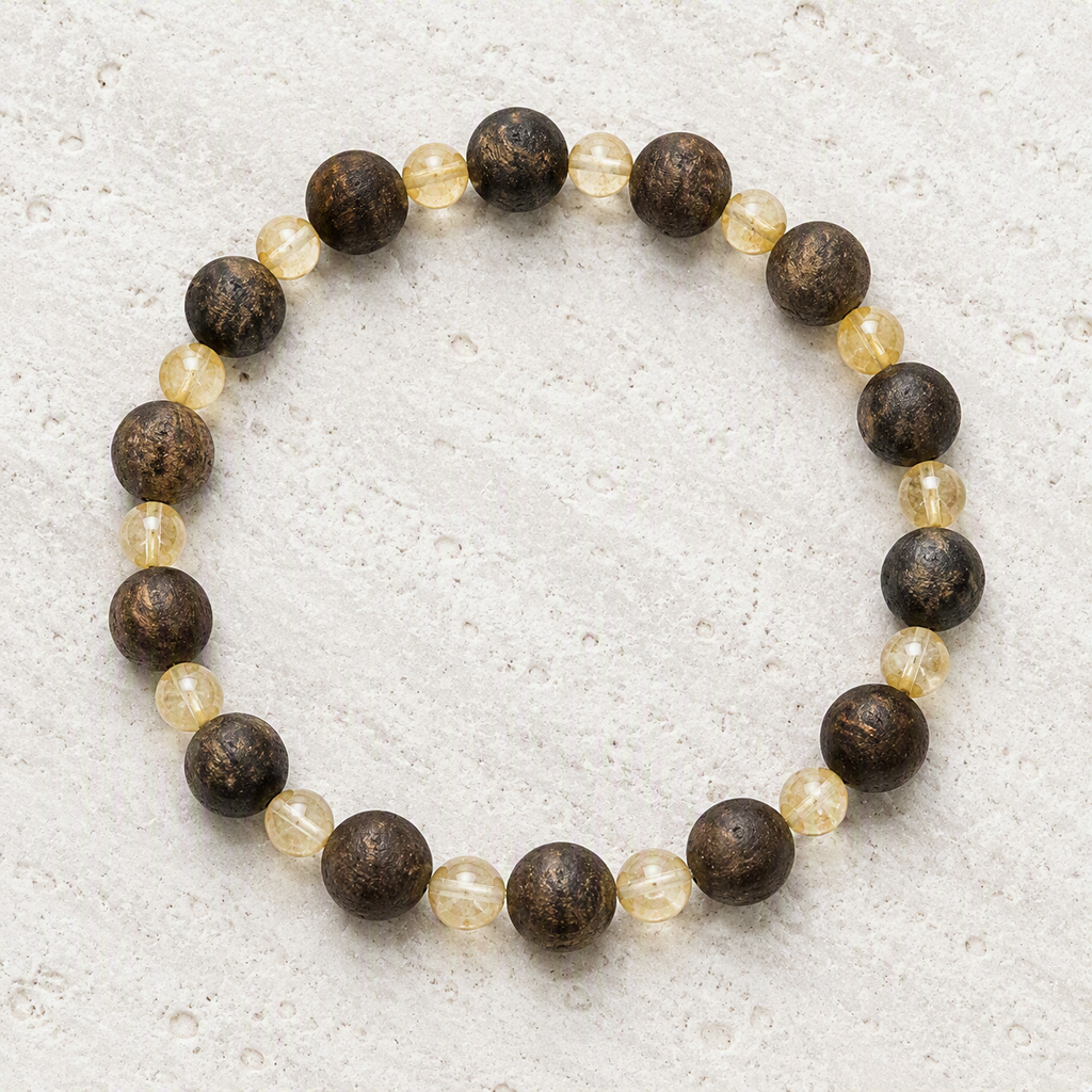 Bronzite Matte 8mm, Citrine 6mm Stretch Bracelet • Confidence, Success, Positive Energy