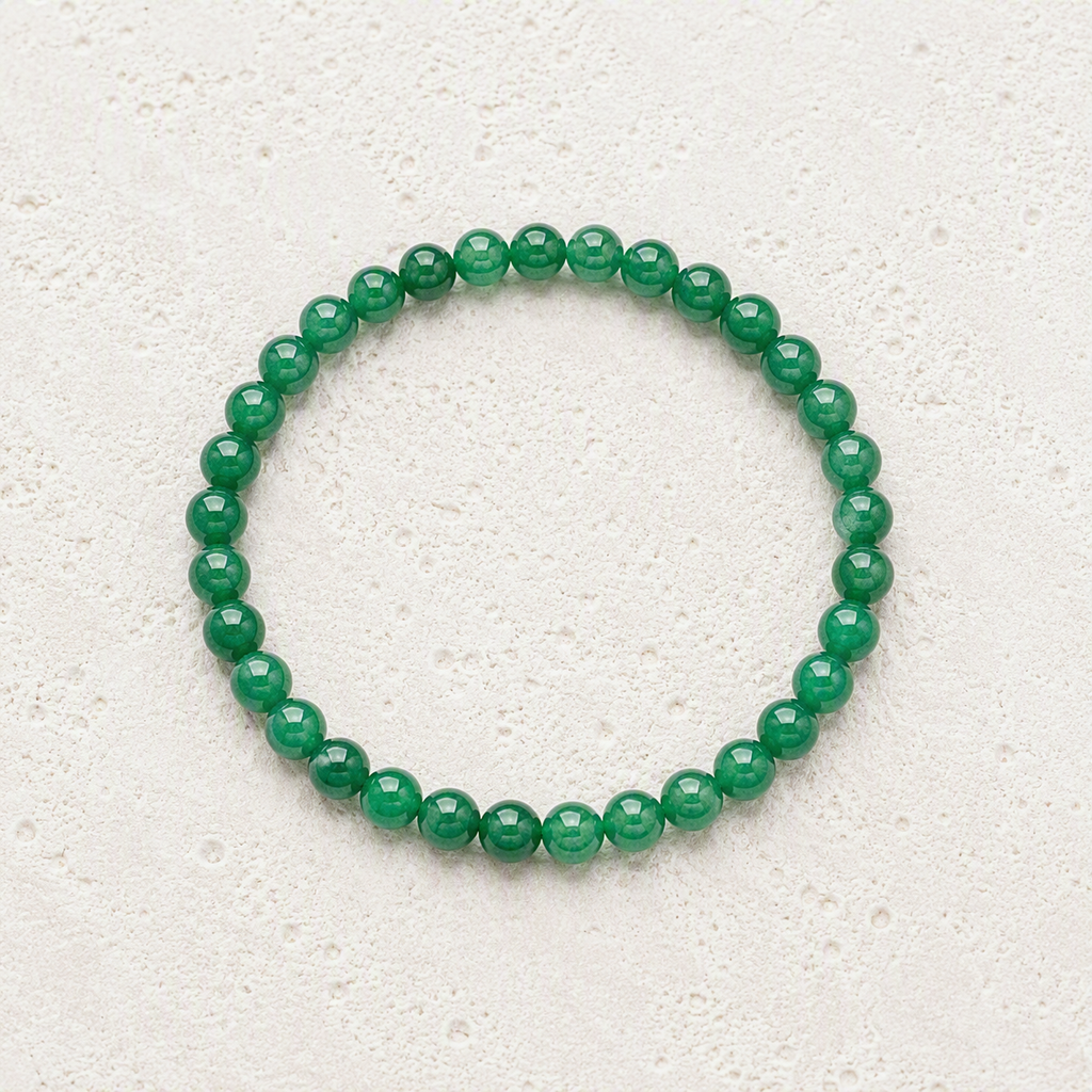 Emerald Green Quartz Beaded Stretch Bracelet 6mm - Growth, Harmony, Positive Energy