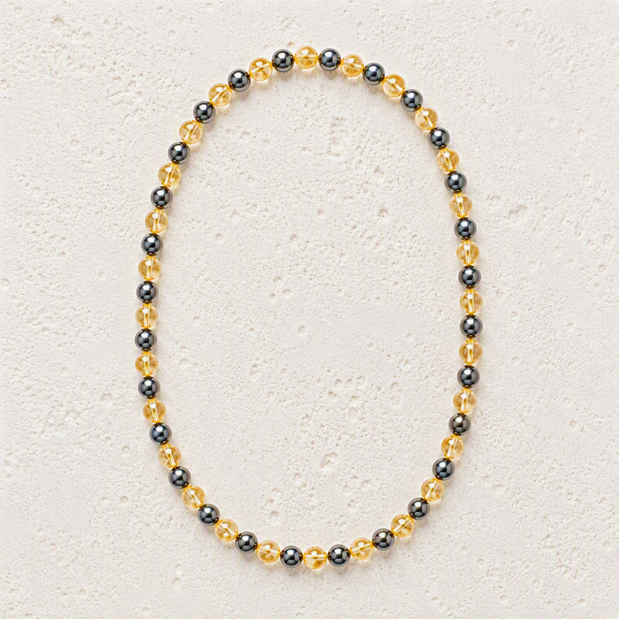 Citrine, Hematite Beaded Stretch Necklace 6mm - Abundance, Confidence, Grounding