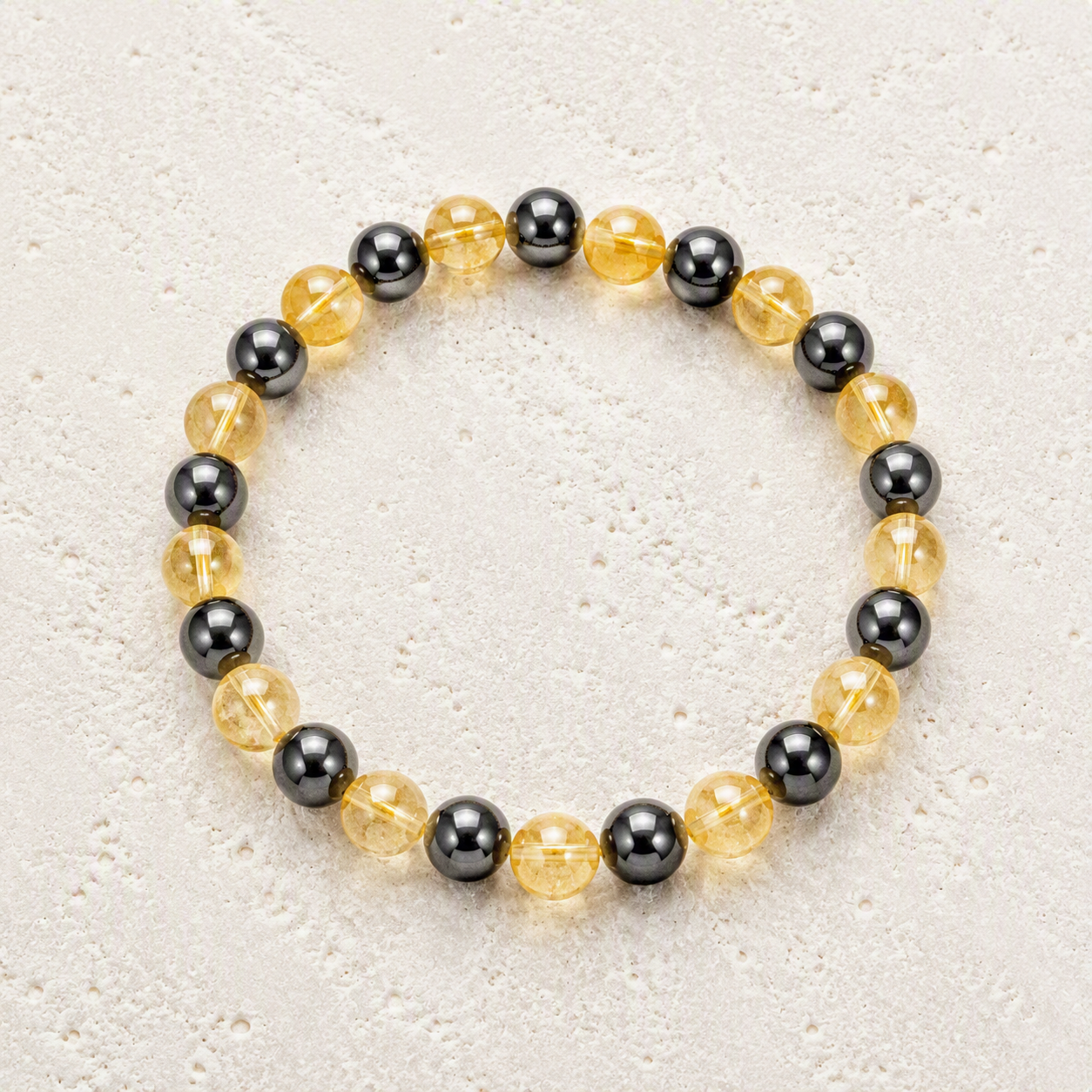 Citrine, Hematite Beaded Stretch Bracelet 6mm - Abundance, Confidence, Grounding