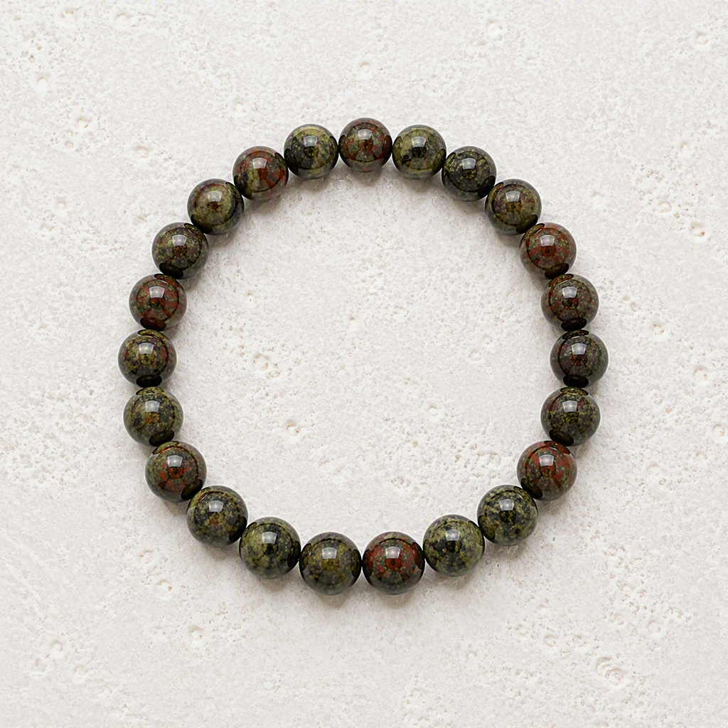 Dragon Blood Jasper Beaded Stretch Bracelet 8mm - Courage, Strength, Vitality
