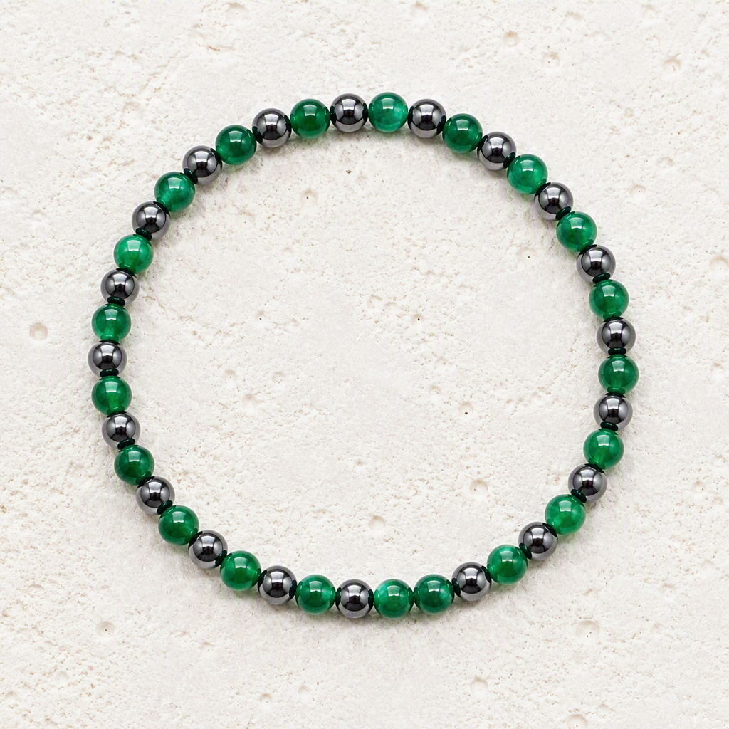 Emerald Green Quartz, Hematite Beaded Stretch Bracelet 6mm - Growth, Balance, Grounded Energy