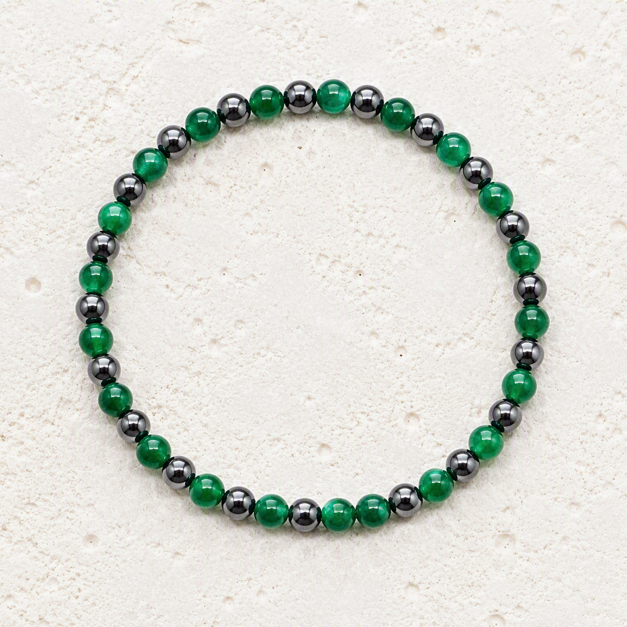 Emerald Green Quartz, Hematite Beaded Stretch Bracelet 6mm - Growth, Balance, Grounded Energy