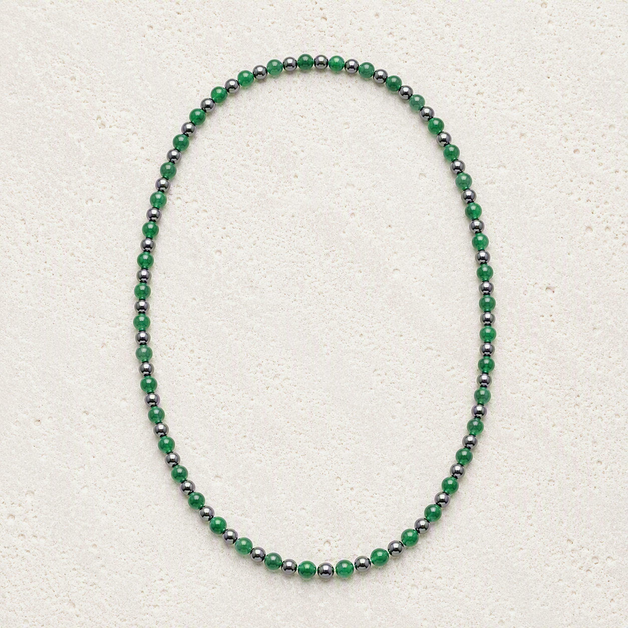 Emerald Green Quartz, Hematite Beaded Stretch Necklace 6mm - Growth, Balance, Inner Strength