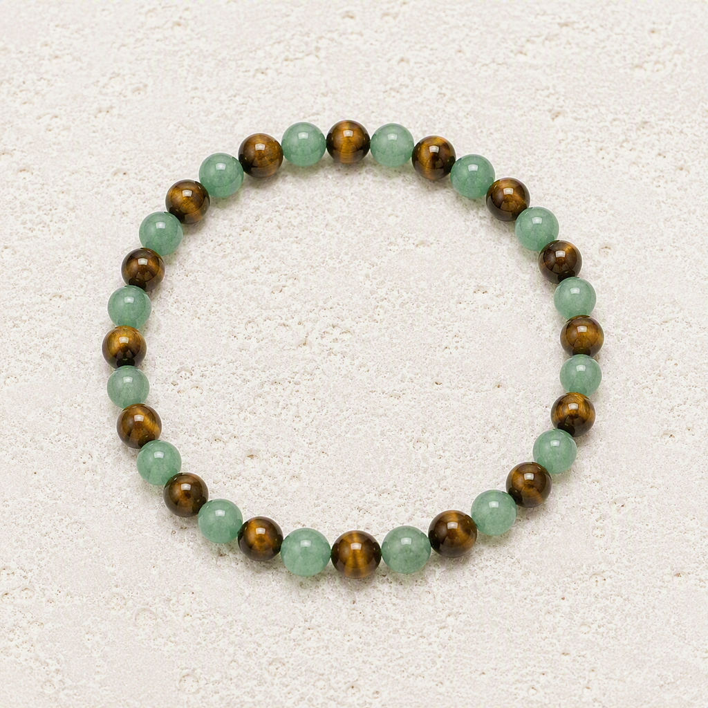 Green Aventurine, Tiger's Eye 6mm Stretch Bracelet • Prosperity, Confidence, Success