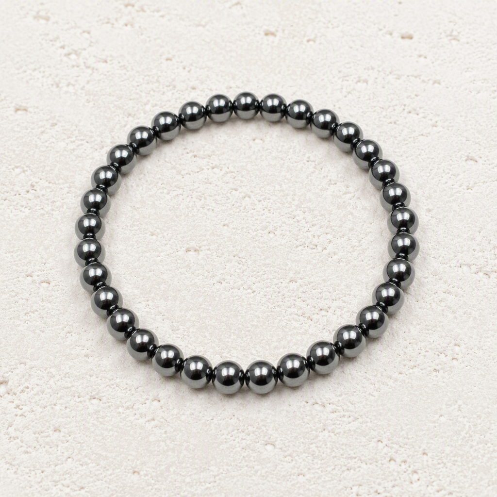 Hematite 6mm Beaded Stretch Bracelet • Grounding, Focus, Inner Strength