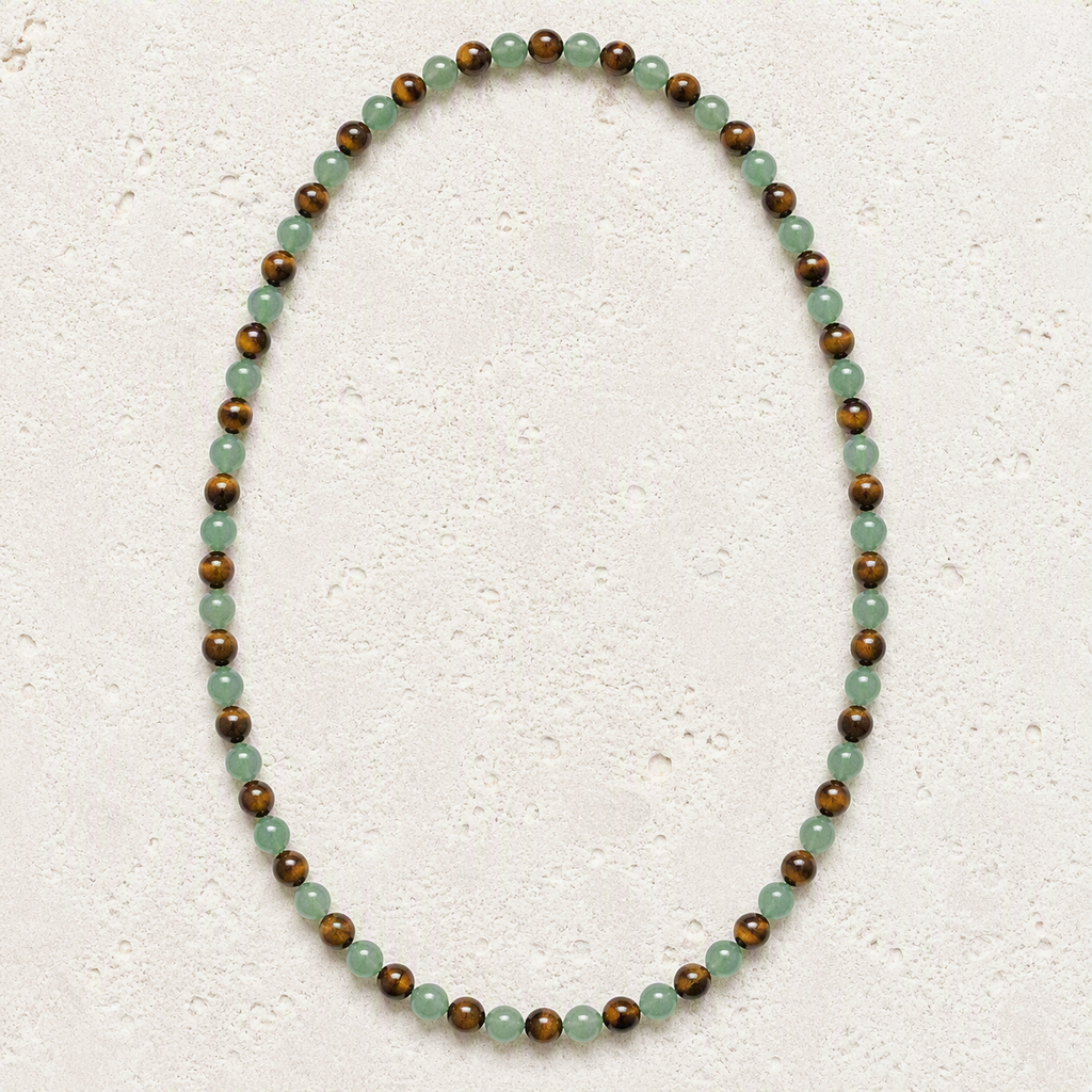 Green Aventurine, Tiger's Eye 6mm Stretch Necklace • Prosperity, Confidence, Success