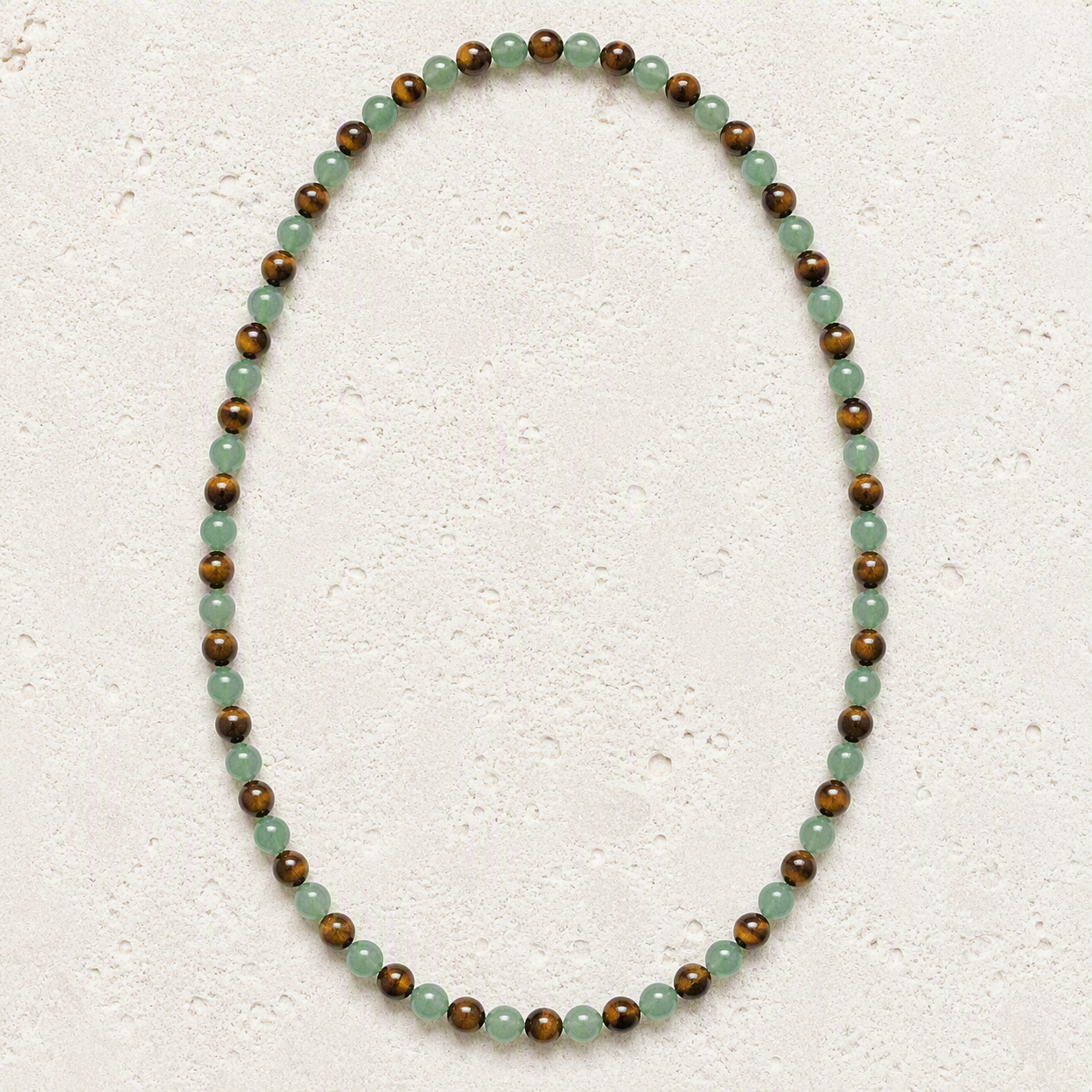 Green Aventurine, Tiger's Eye 6mm Stretch Necklace • Prosperity, Confidence, Success