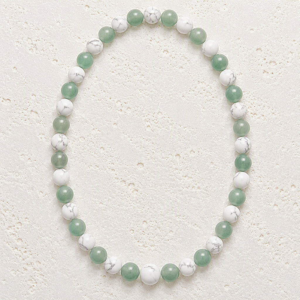 Green Aventurine, Matte White Howlite 8mm Stretch Necklace - Prosperity, Balance, Inner Peace
