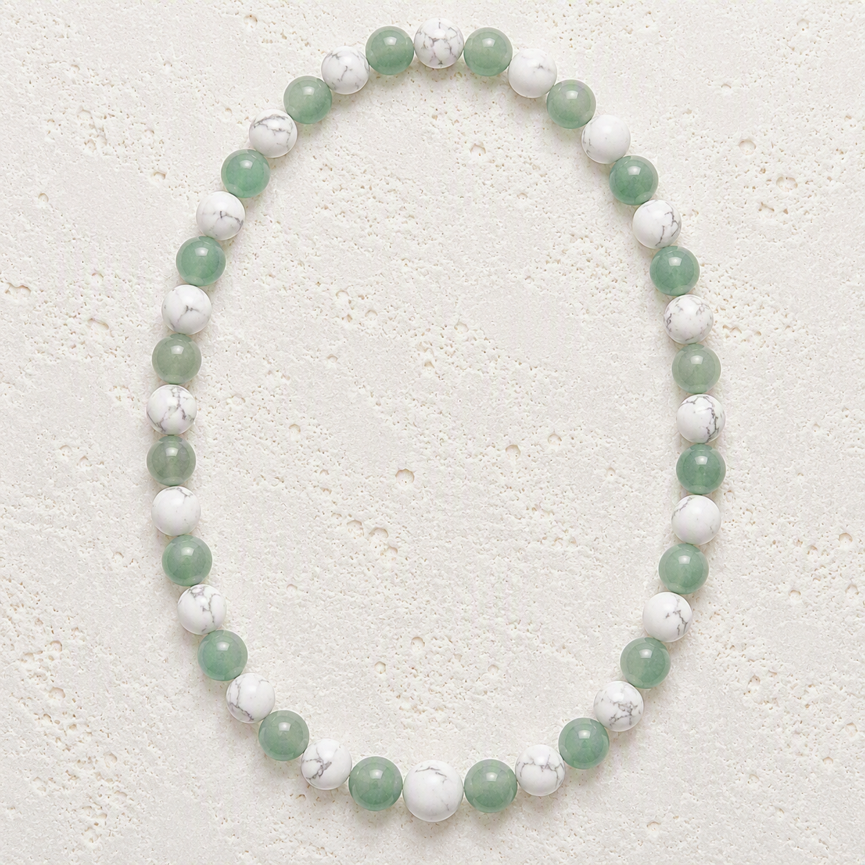 Green Aventurine, Matte White Howlite 8mm Stretch Necklace - Prosperity, Balance, Inner Peace