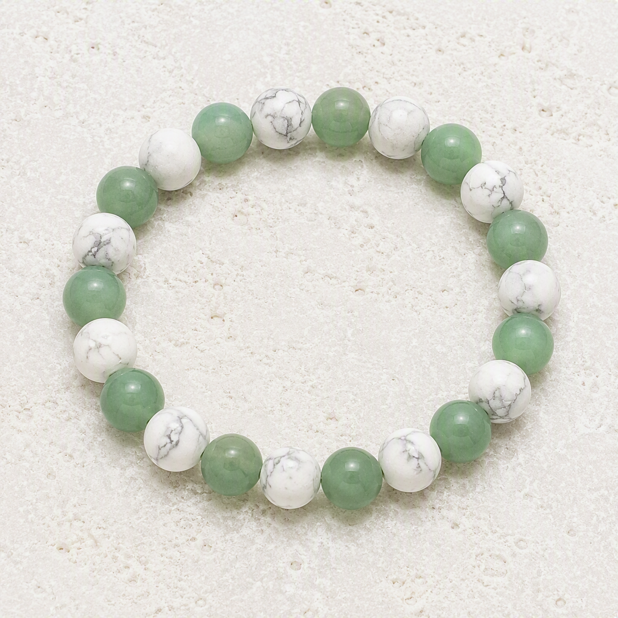 Green Aventurine, Matte White Howlite 8mm Stretch Bracelet - Prosperity, Balance, Inner Peace