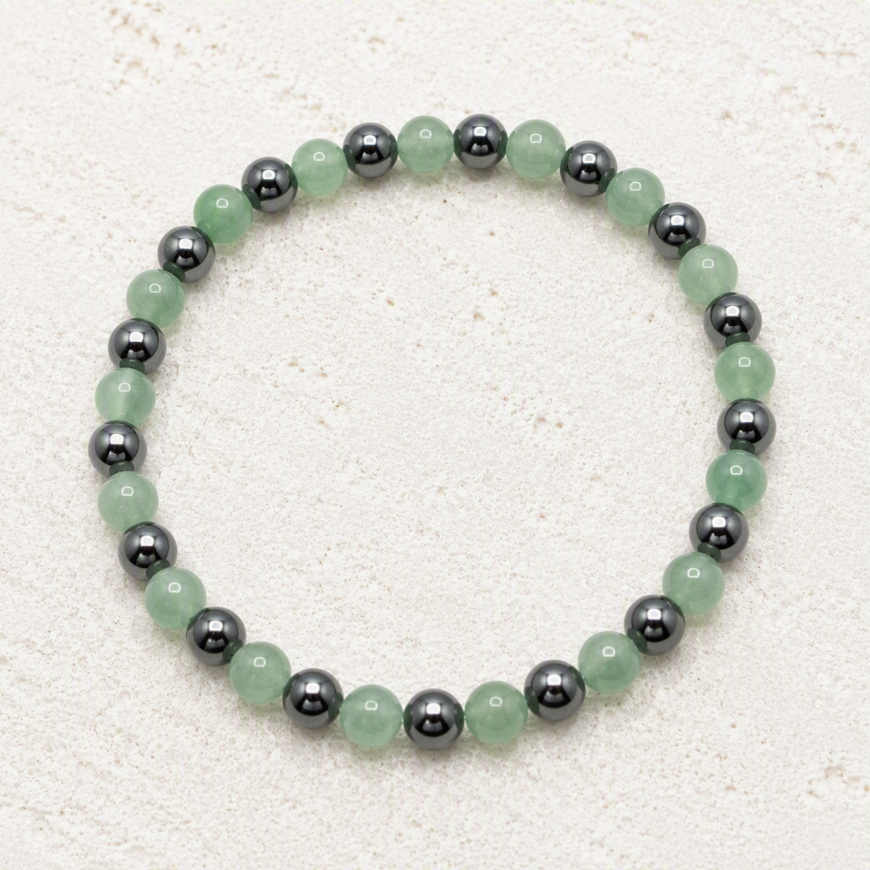 Green Aventurine, Hematite 6mm Stretch Bracelet • Prosperity, Balance, Grounded Strength