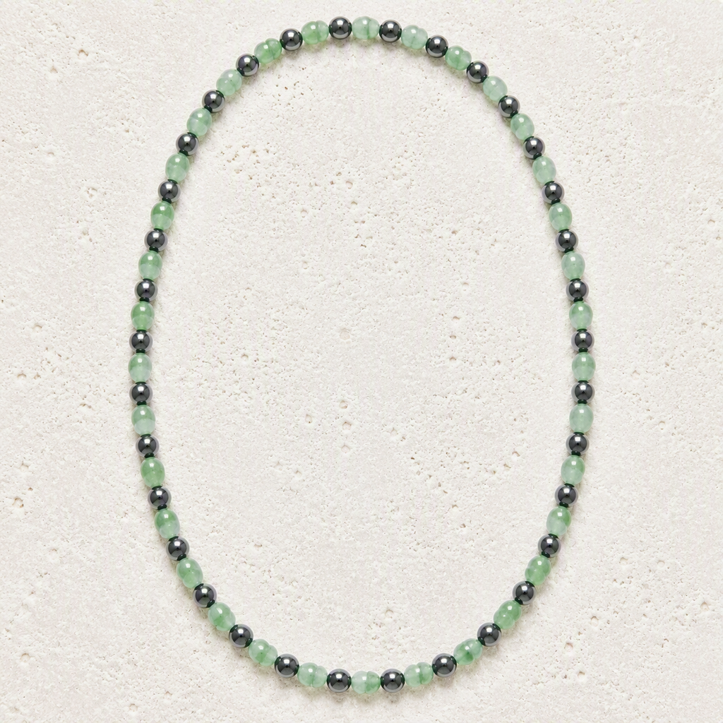 Green Aventurine, Hematite 6mm Stretch Necklace • Prosperity, Balance, Grounded Strength