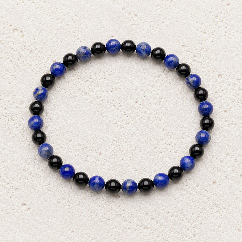Lapis Lazuli, Black Onyx 6mm Stretch Bracelet • Wisdom, Confidence, Inner Strength