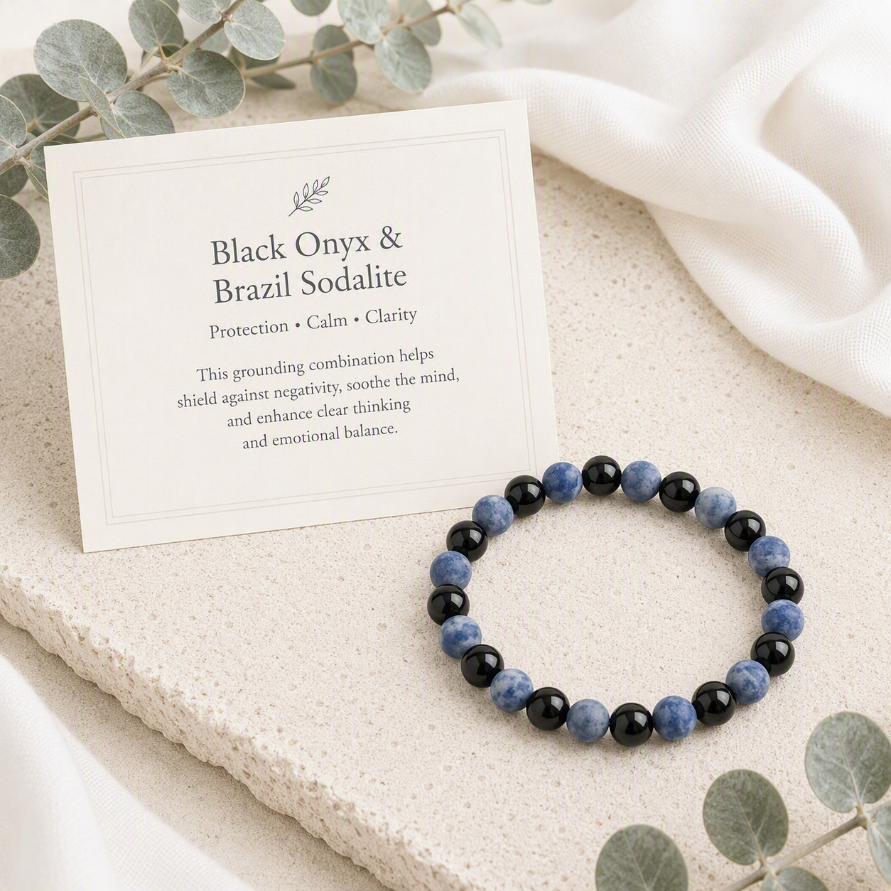 Brazil Sodalite (Matte), Black Onyx 6mm Stretch Bracelet - Wisdom, Confidence, Balance