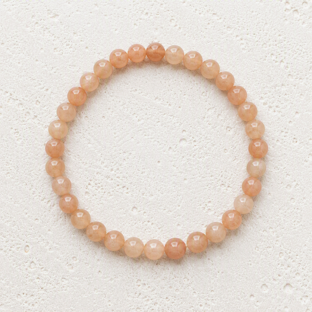 Peach Moonstone 6mm Beaded Stretch Bracelet • Intuition, New Beginnings, Emotional Balance