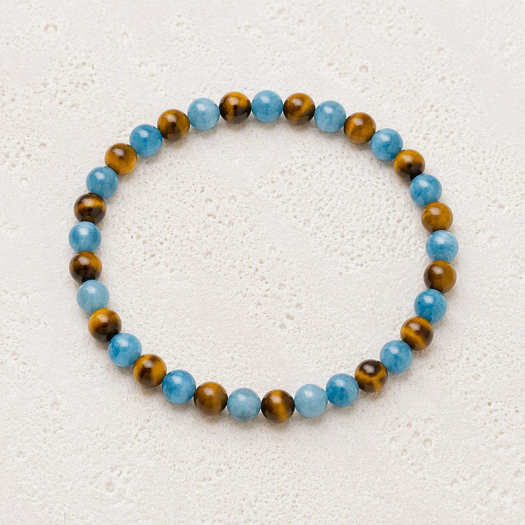 Tiger's Eye, Blue Apatite 6mm Beaded Stretch Bracelet • Confidence, Motivation, Personal Growth