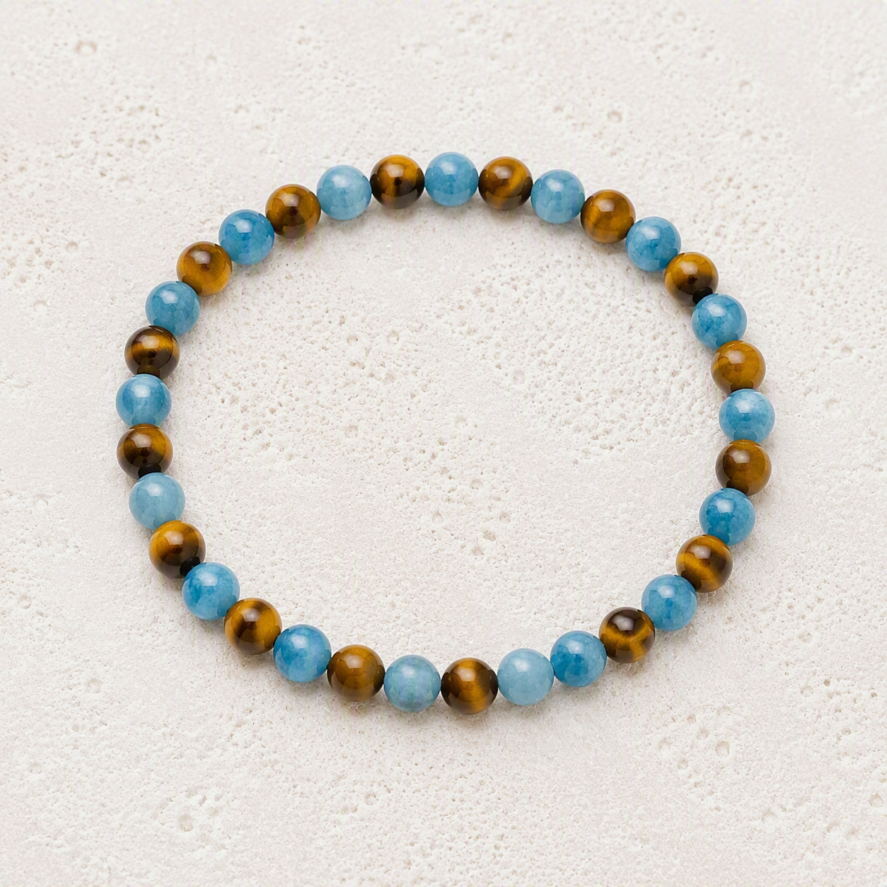 Tiger's Eye, Blue Apatite 6mm Beaded Stretch Bracelet • Confidence, Motivation, Personal Growth