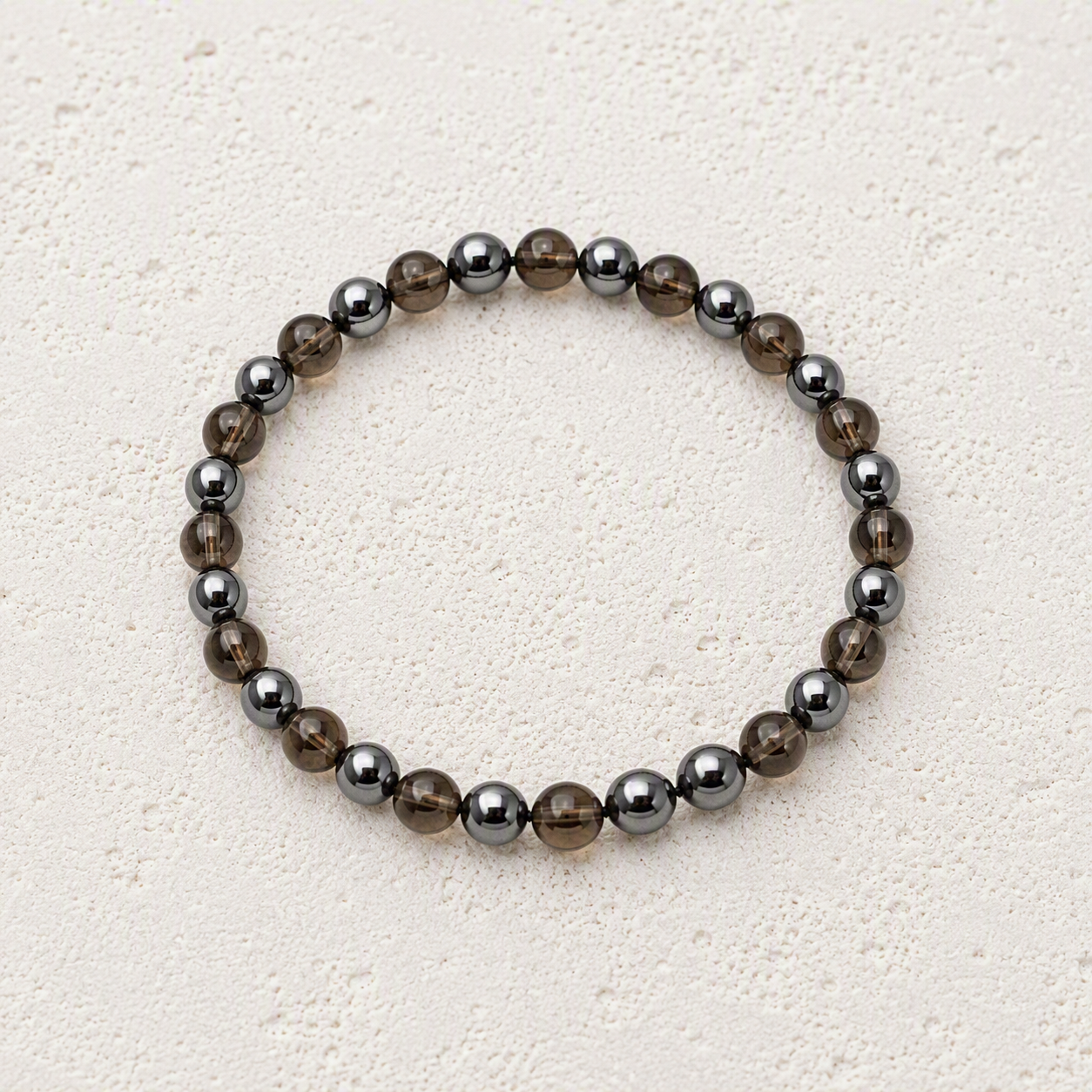 Smoky Quartz, Hematite 6mm Beaded Stretch Bracelet • Grounding, Balance, Inner Strength