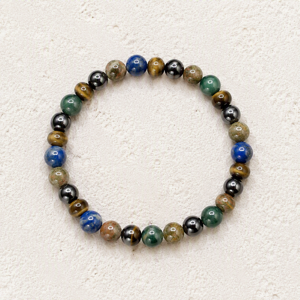 Tiger's Eye, Azurite, Hematite, Unakite 6mm Stretch Bracelet • Confidence, Insight, Balance