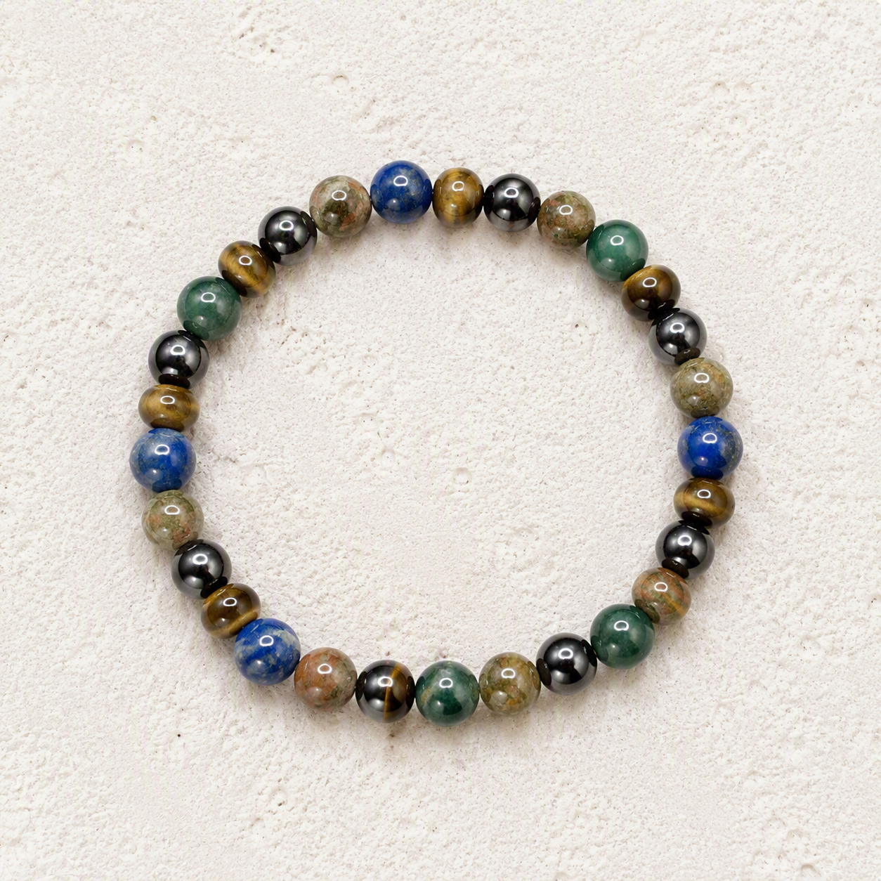 Tiger's Eye, Azurite, Hematite, Unakite 6mm Stretch Bracelet • Confidence, Insight, Balance