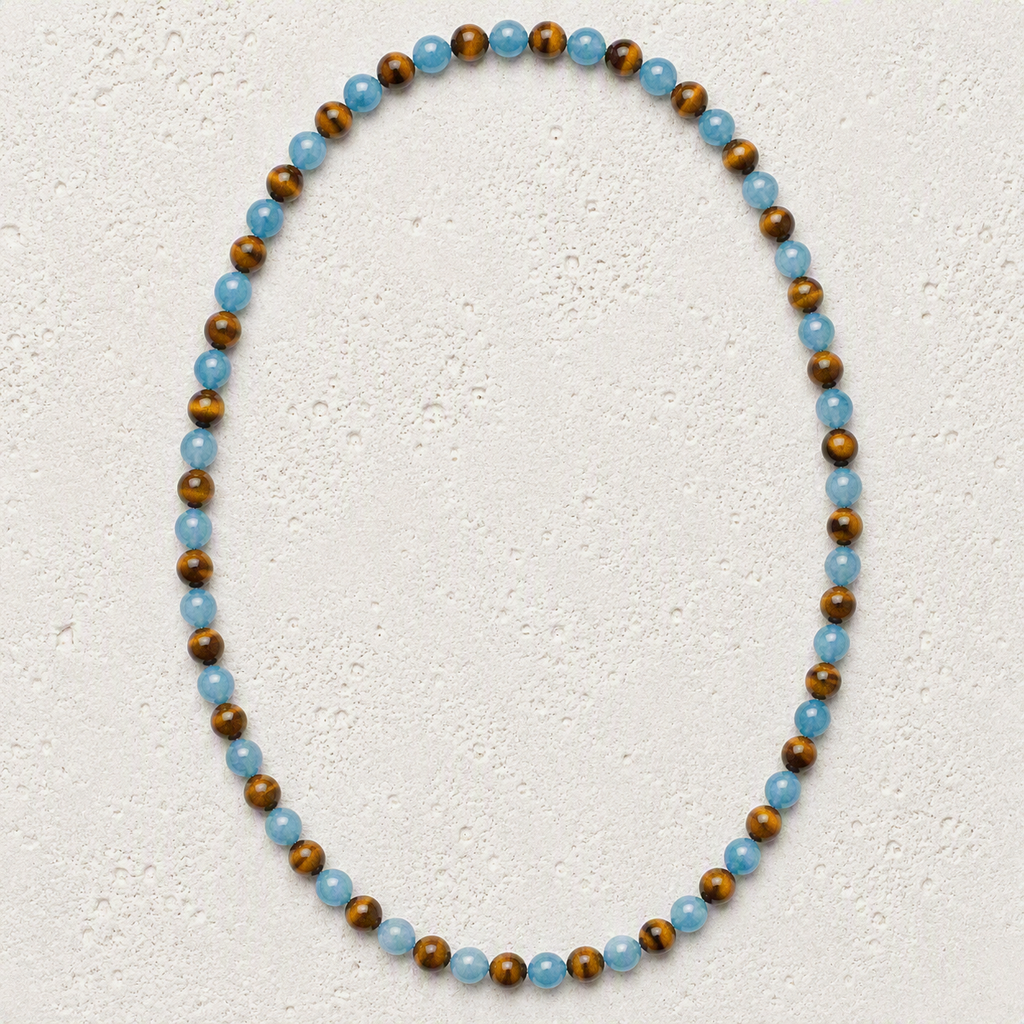 Tiger's Eye, Blue Apatite 6mm Stretch Necklace • Confidence, Motivation, Personal Growth