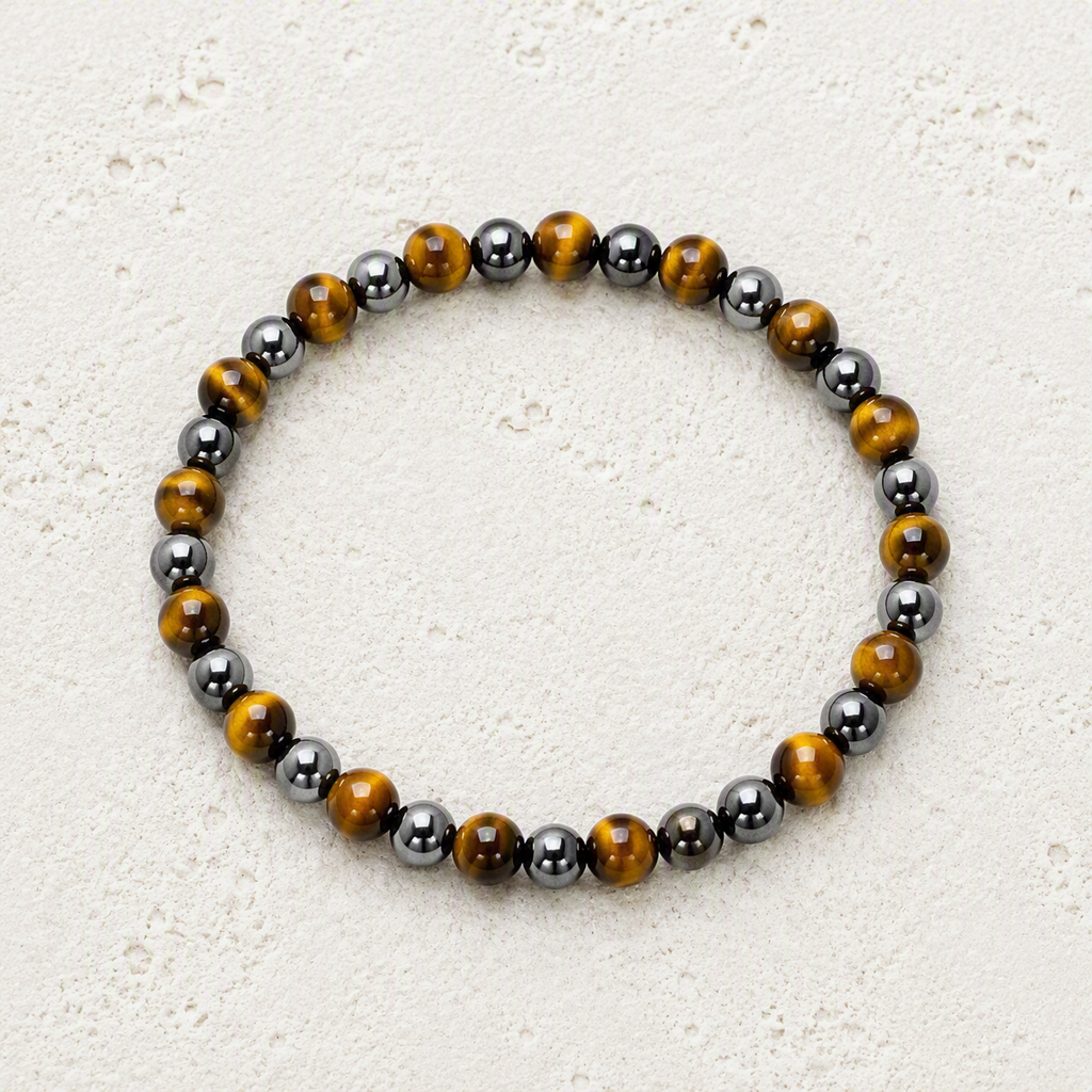 Tiger's Eye, Hematite 6mm Beaded Stretch Bracelet • Confidence, Focus, Inner Strength