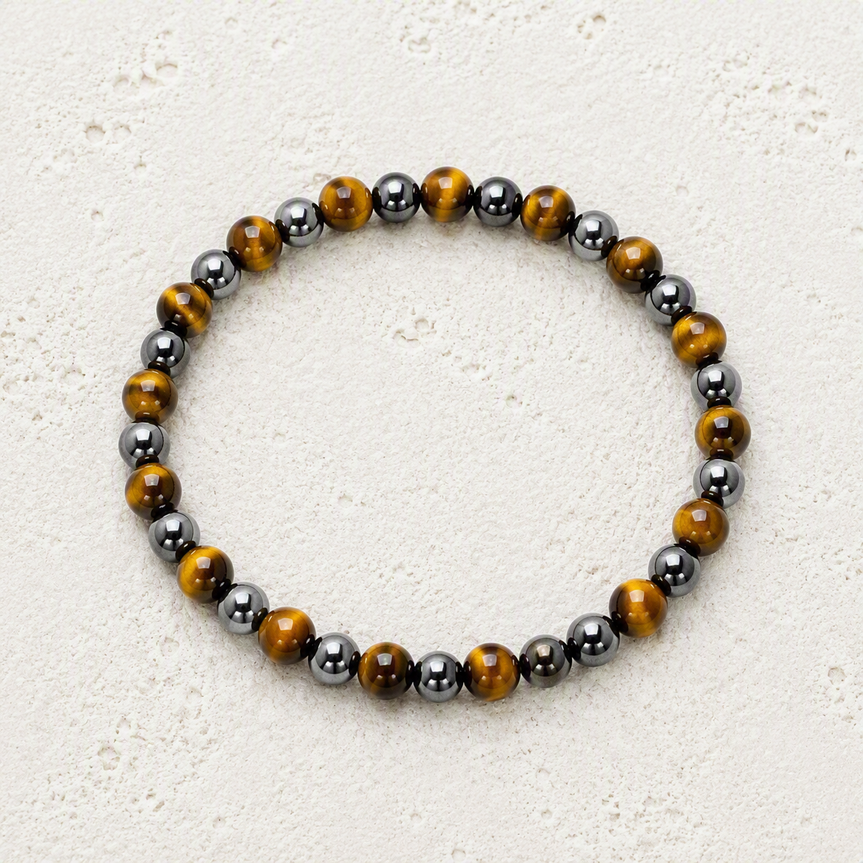Tiger's Eye, Hematite 6mm Beaded Stretch Bracelet • Confidence, Focus, Inner Strength
