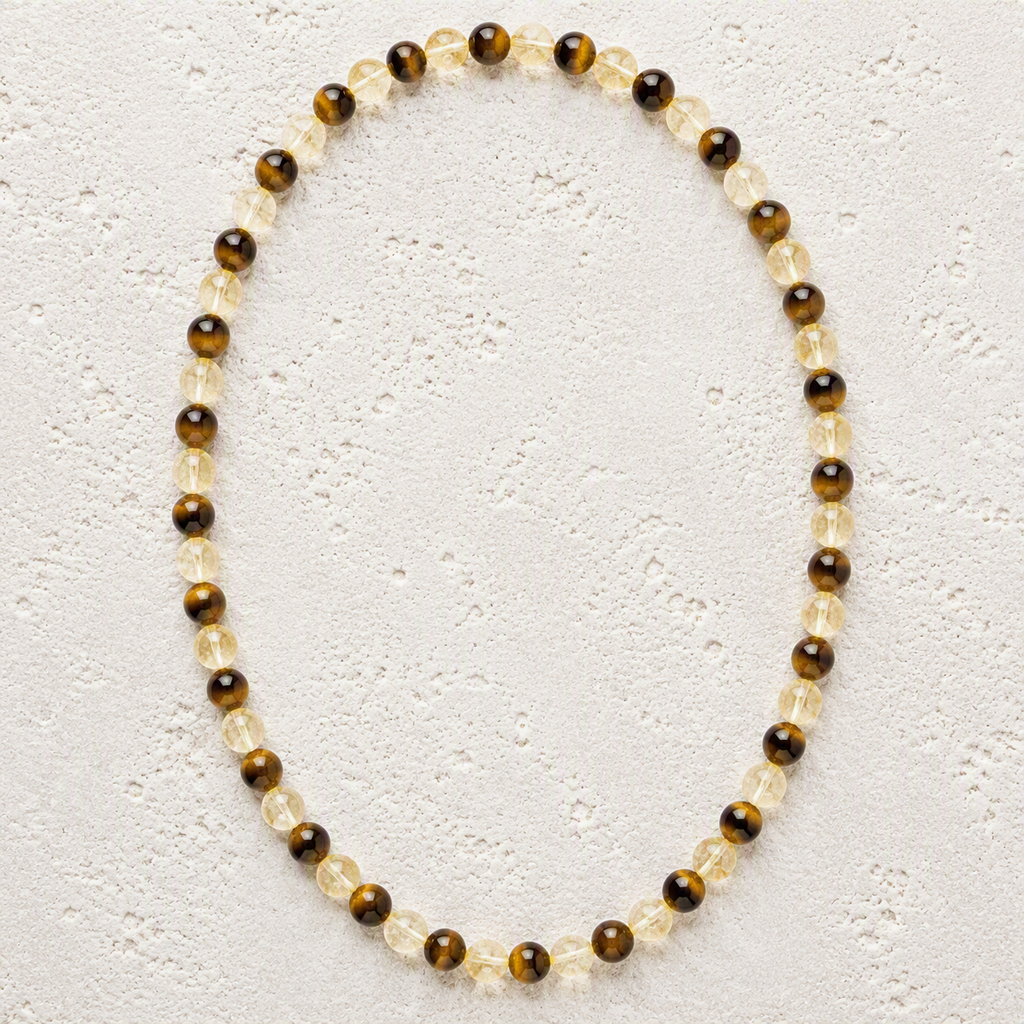 Tiger's Eye, Citrine 6mm Beaded Stretch Necklace • Confidence, Abundance, Success