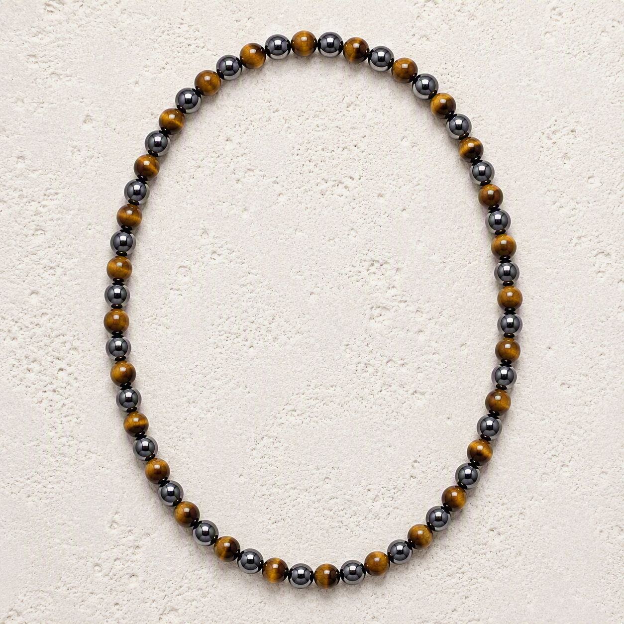 Tiger's Eye, Hematite 6mm Beaded Stretch Necklace • Confidence, Focus, Inner Strength