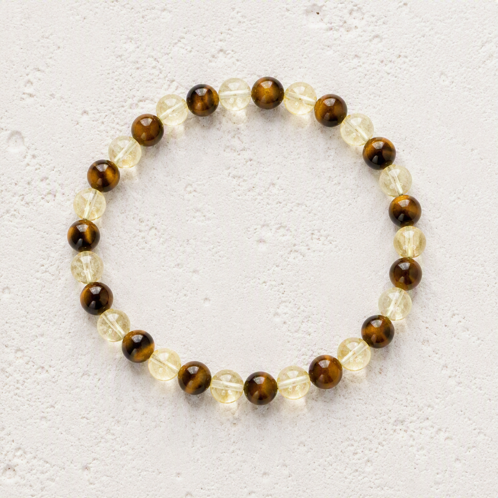 Tiger's Eye, Citrine 6mm Beaded Stretch Bracelet • Confidence, Abundance, Success