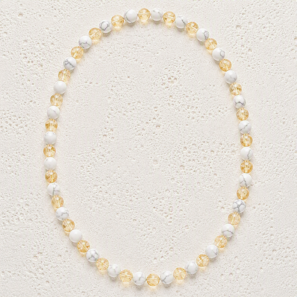 White Howlite Matte Finish, Citrine 6mm Beaded Stretch Necklace • Calm, Abundance, Positive Energy
