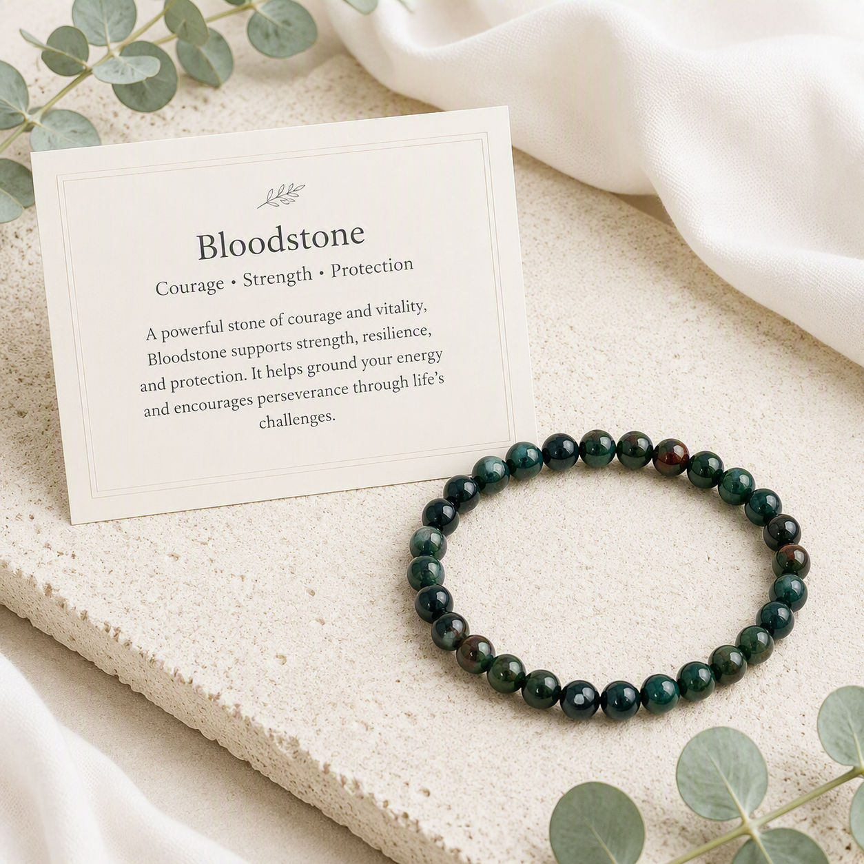 Bloodstone Beaded Stretch Bracelet 6mm - Courage, Strength Grounding
