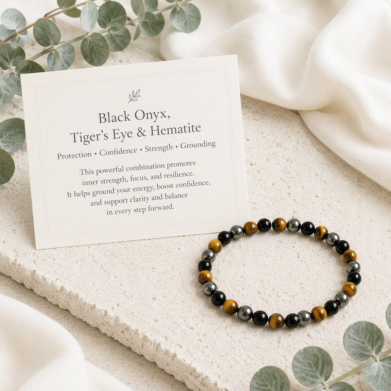 Black Onyx Tiger's Eye Hematite Bracelet 6mm, Transform Your Spirit with Our