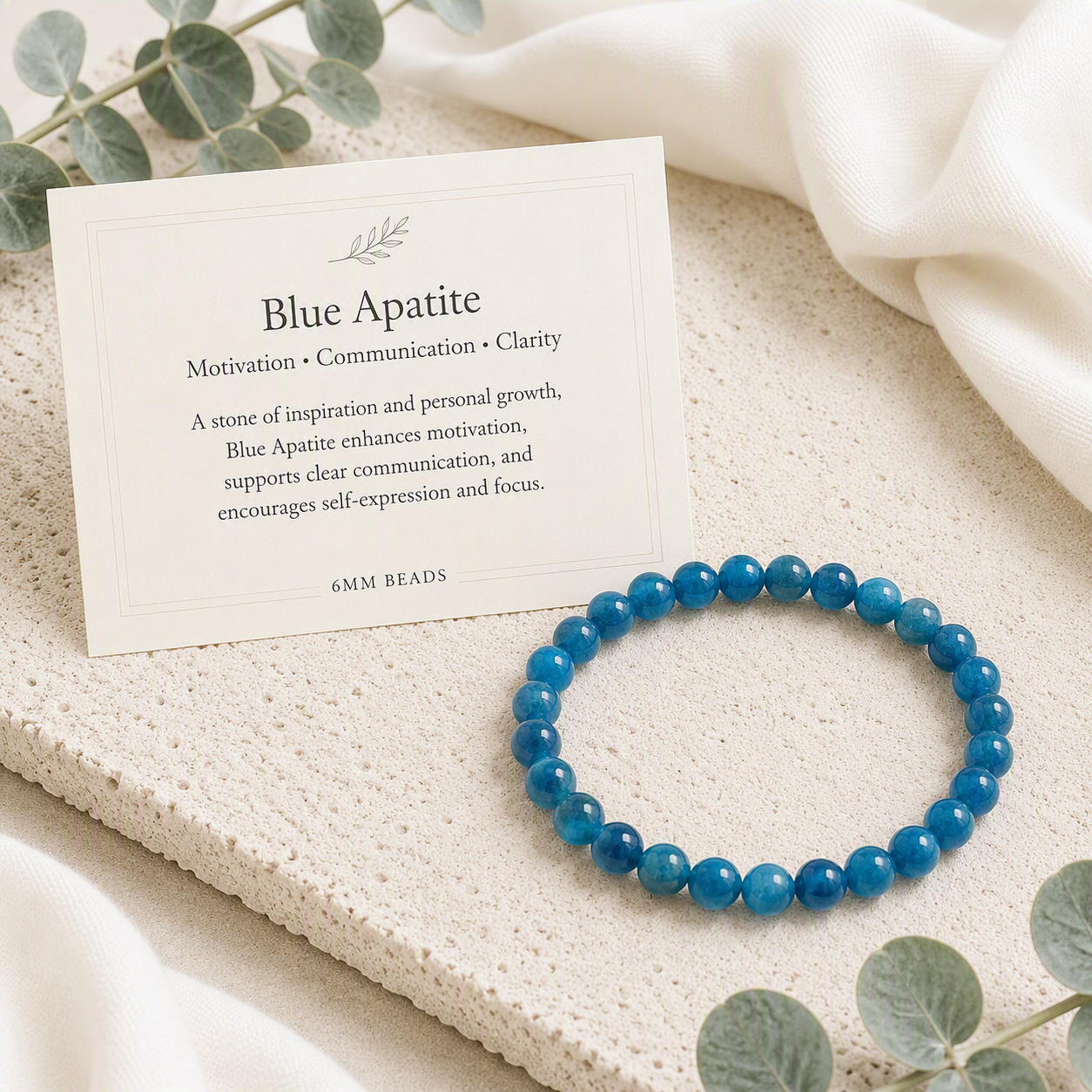 Blue Apatite 6mm Stretch Bracelet - Inspiration, Focus, Motivation