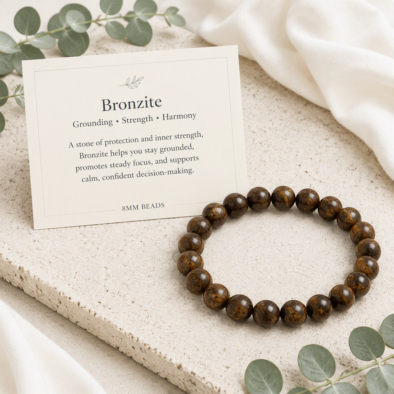 Bronzite (Matte) 8mm Stretch Bracelet • Confidence, Strength, Grounding