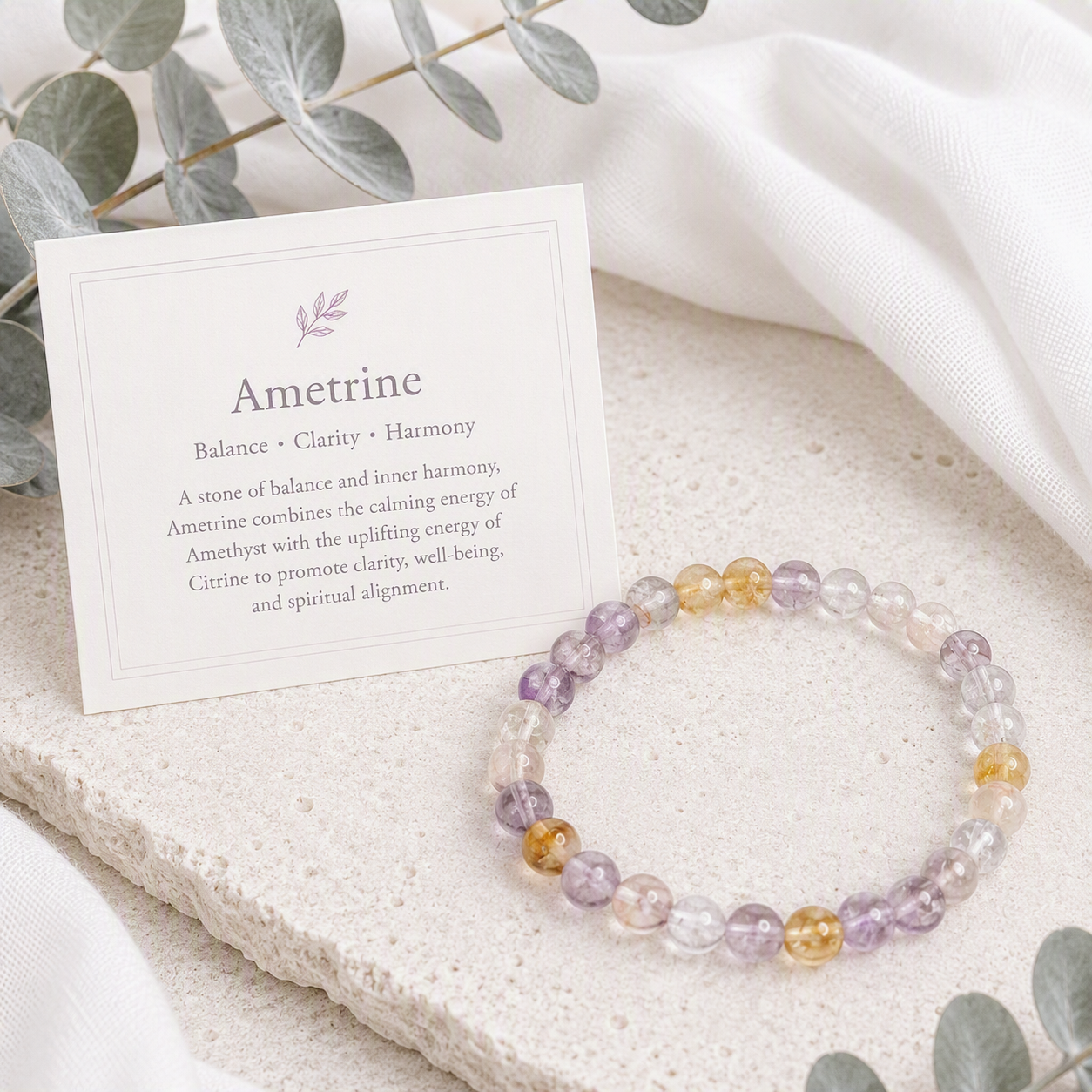 Ametrine Beaded Stretch Bracelet 6mm - Spiritual Beauty - Easy Wear Stretch Cord - Handmade Crystal Jewelry