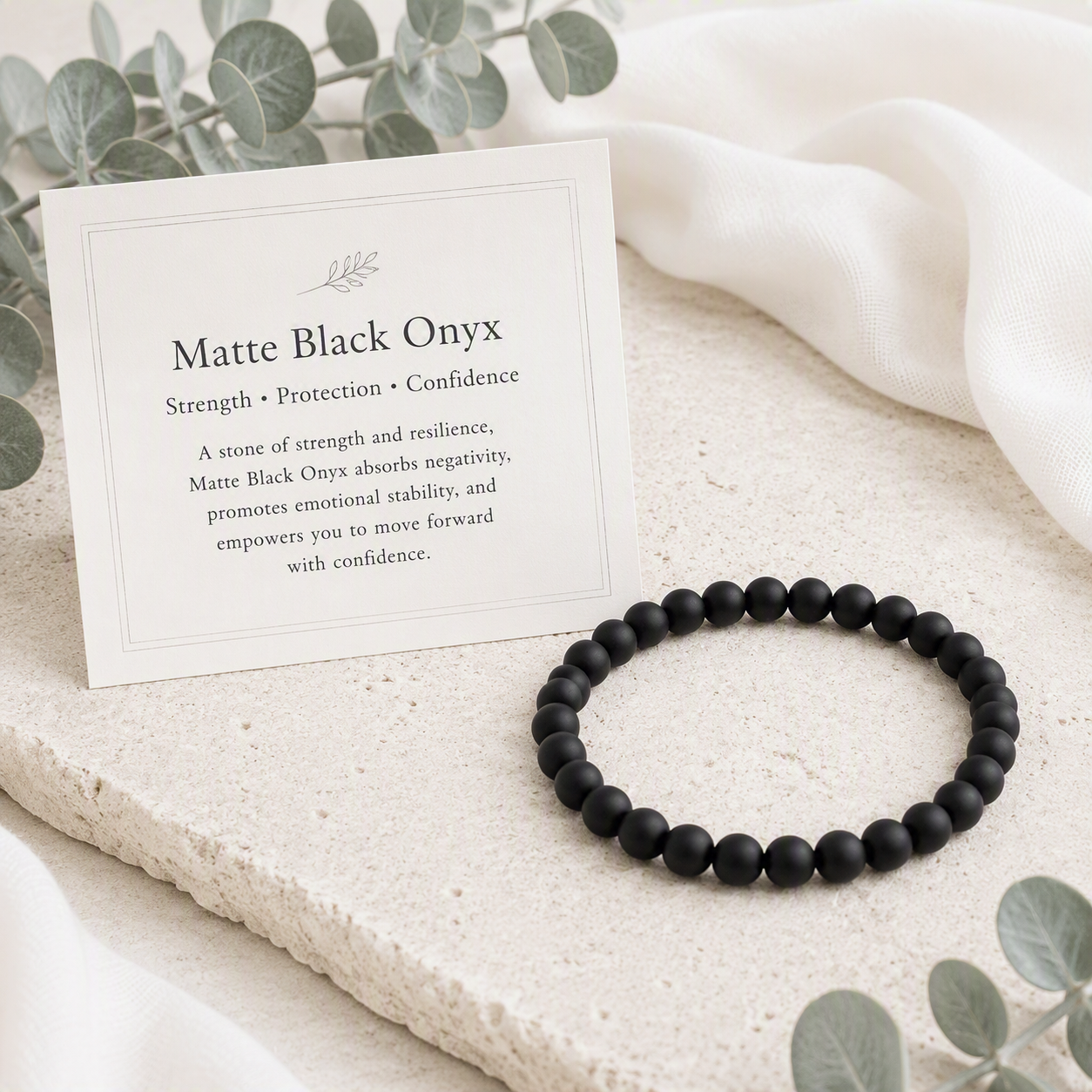 Black Onyx (Matte) Beaded Stretch Bracelet • Protection, Strength &amp; Confidence Crystal Jewelry
