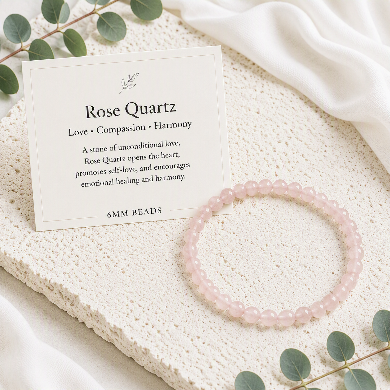 Rose Quartz 6mm Stretch Beaded Bracelet • Love, Harmony &amp; Self-Care