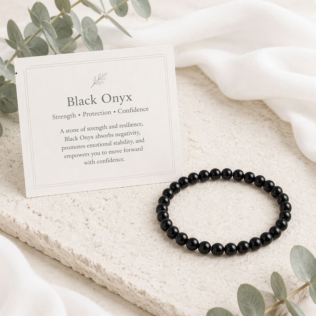 Black Onyx Beaded Stretch Bracelet 6mm - Protection, Strength, Confidence Crystal Jewelry