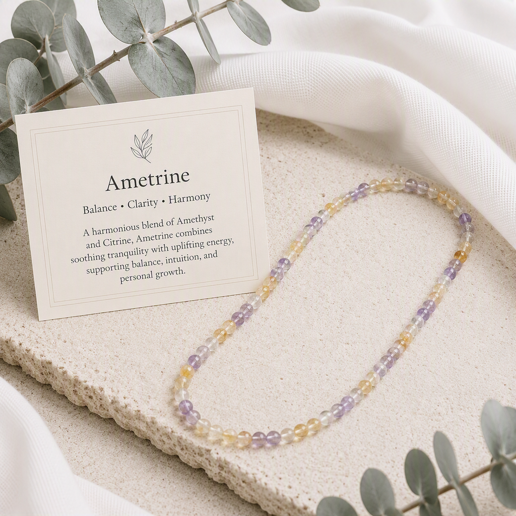Ametrine Stretch Beaded Necklace 6mm - Clarity, Balance, Positive Energy