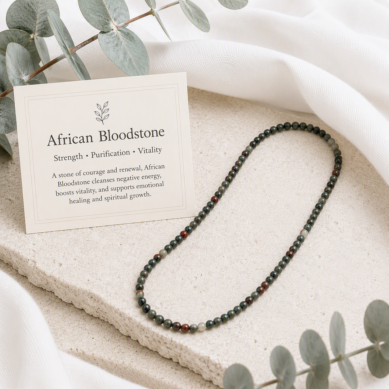 African Bloodstone Beaded Stretch Necklace - 6mm - Stretchy Durable Cord - Protection, Grounding Crystal Jewelry