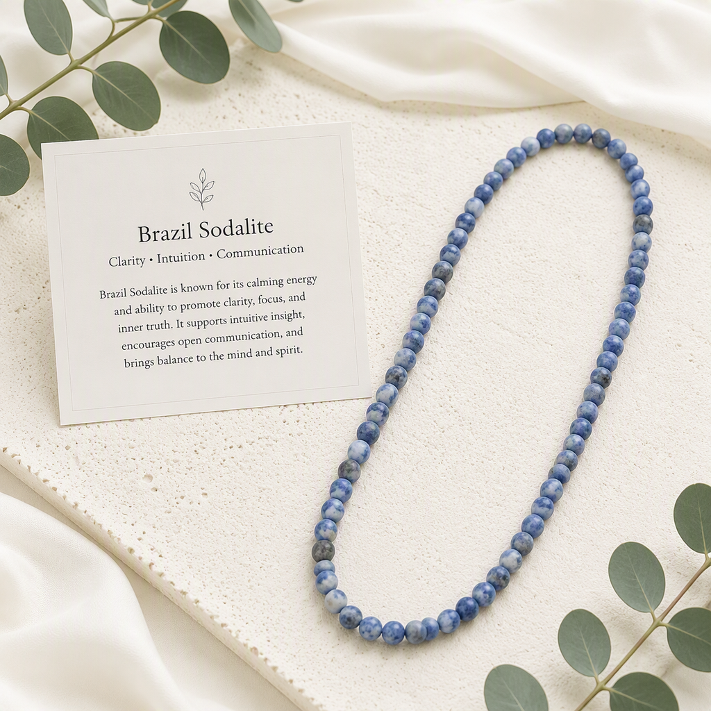 Brazil Sodalite (Matte) Stretch Beaded Necklace 6mm - Clarity, Wisdom, Confidence, Handmade