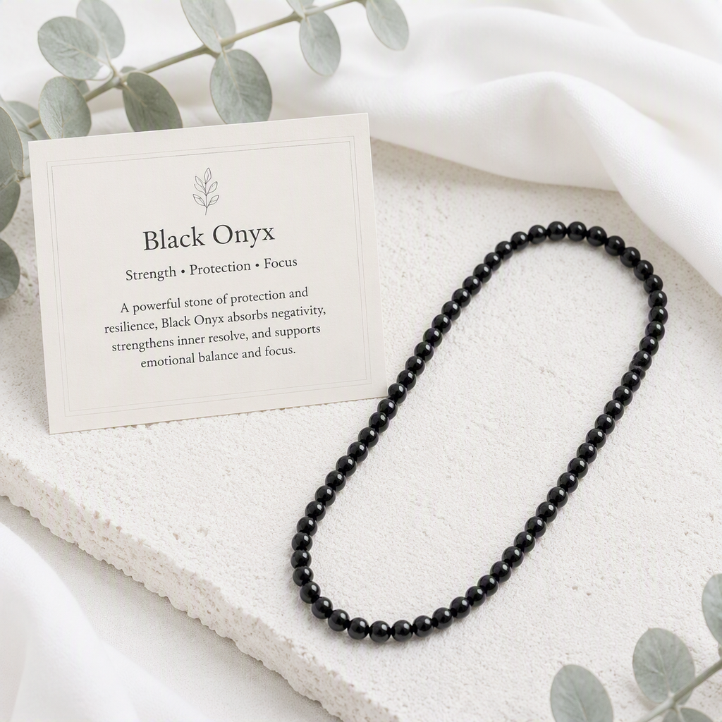 Black Onyx 6mm Beaded Stretch Necklace • Strength, Protection, Confidence
